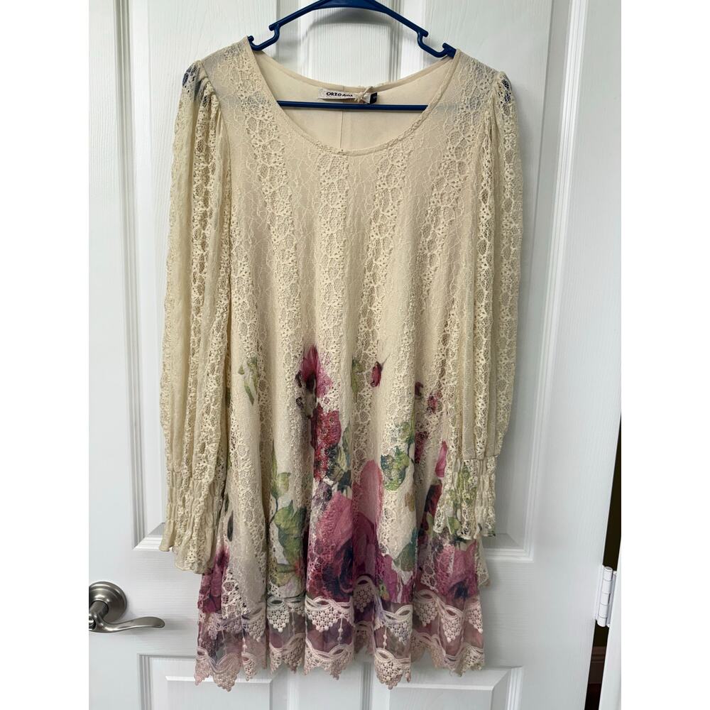 Origami by Vivin Lace Floral Dress Size S oversized Boho Western Lagenlook NWT